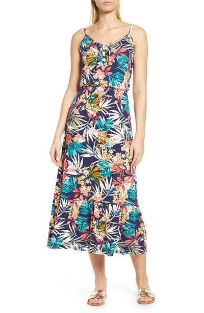 Loveappella Tie Front Maxi Sundress In Navy Coral