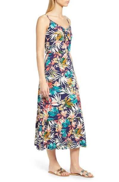 Loveappella Tie Front Maxi Sundress In Navy Coral