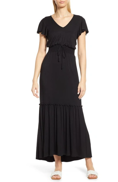 Shop Loveappella Smock Waist Knit Maxi Dress In Black