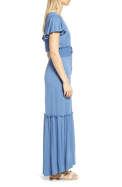 Shop Loveappella Smock Waist Knit Maxi Dress In Denim