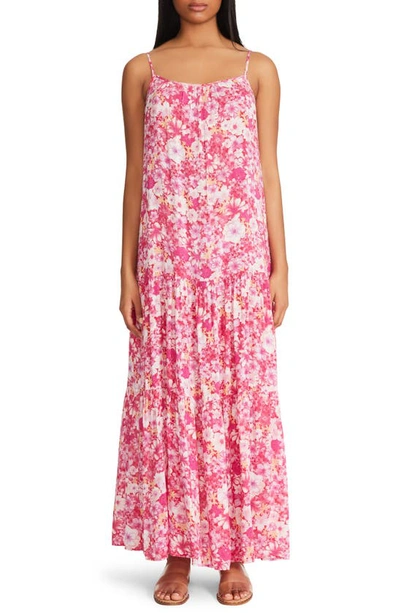 Shop Bb Dakota By Steve Madden Garden Of Dreams Floral Tiered Maxi Sundress In Bright Rose
