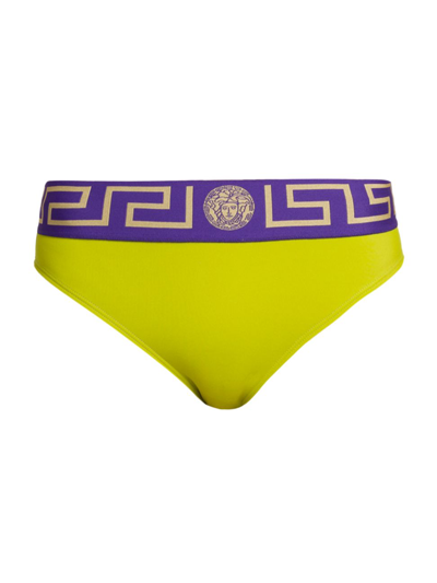 Shop Versace Women's Greca Border Bikini Briefs In Pale Avocado Purple