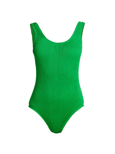 Shop Bottega Veneta Women's Crinkled Nylon One-piece Swimsuit In Parakeet