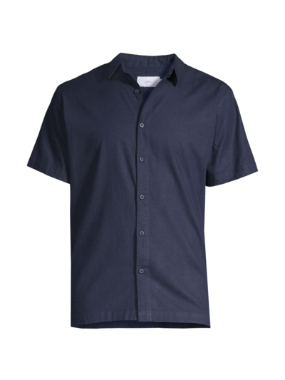 Shop Onia Men's Stretch Linen Short-sleeve Shirt In Deep Navy