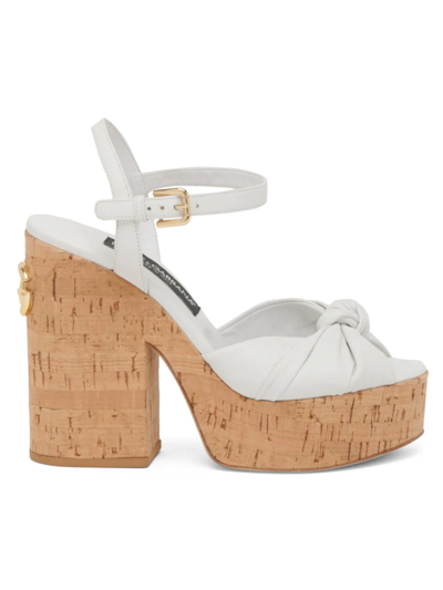 Shop Dolce & Gabbana Women's Keira Leather Platform Ankle-strap Sandals In Bianco