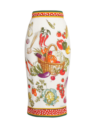 Shop Dolce & Gabbana Women's Capri Painterly Vegetable-print Midi-skirt In Verdura Naturale
