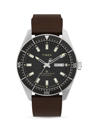 Shop Timex Men's Waterbury Stainless Steel & Leather Strap Watch In Brown Black