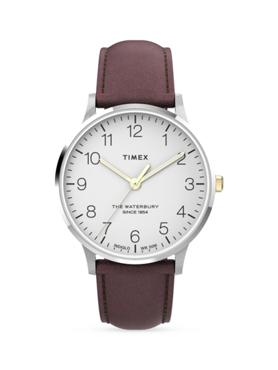 Shop Timex Men's Waterbury Stainless Steel & Leather Strap Watch In Brown White