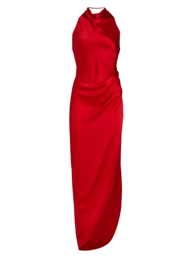 Shop Amanda Uprichard Women's Elektra Gathered Silk Halter Gown In Ruby Silk