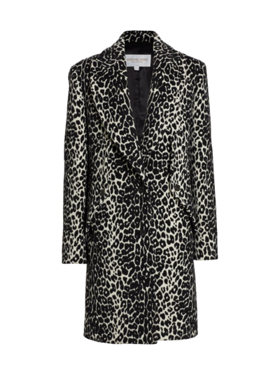 Michael Kors Reefer Leopard-print Coat In Black White | ModeSens
