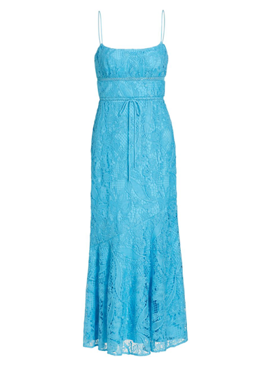 Shop ml Monique Lhuillier Women's Sleeveless Lace Midi-dress In Amalfi Blue