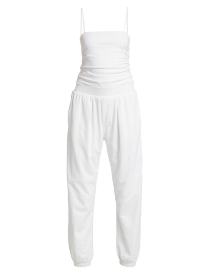 Shop Atm Anthony Thomas Melillo Women's Ruched Cotton-blend Jogger-style Jumpsuit In White