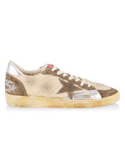 Shop Golden Goose Men's Ball Star Lace-up Sneakers In Beige Green Silver