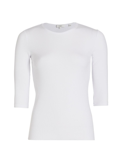 Shop Vince Women's Elbow Sleeve Crewneck Top In Optic White