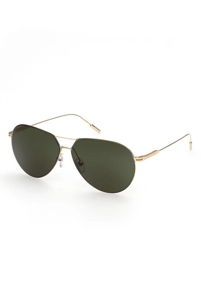 Shop Zegna 60mm Aviator Sunglasses In Shiny Deep Gold / Green