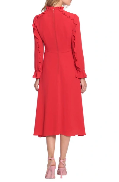 Shop Donna Morgan For Maggy Ruffle Long Sleeve A-line Midi Dress In Cherry