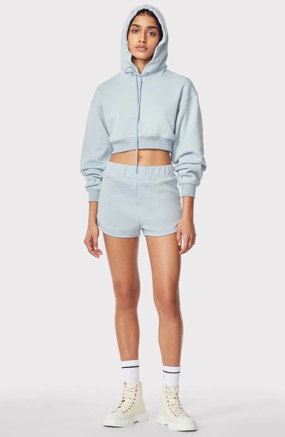 Shop Herve Leger Zip-up Crop Cotton Logo Hoodie In Steel Blue 453
