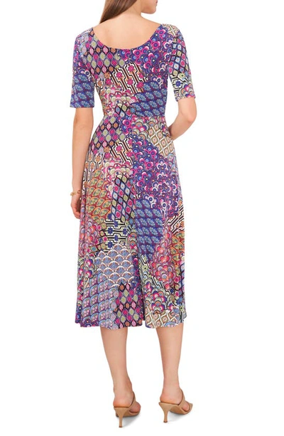 Chaus Mixed Print A-line Midi Dress In Mineral Blue
