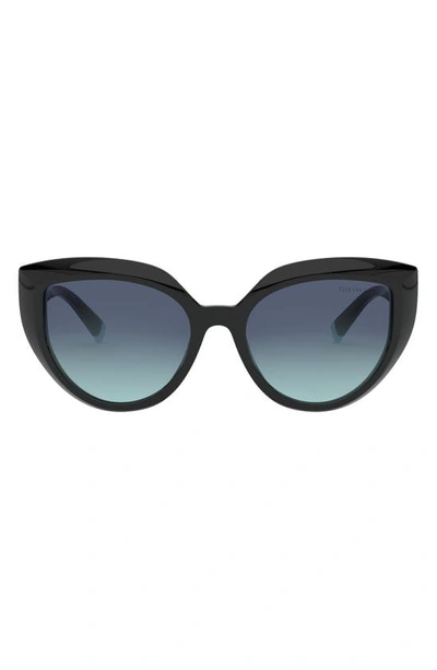 Shop Tiffany & Co 54mm Gradient Cat Eye Sunglasses In Black/ Tiffany Blue Gradient