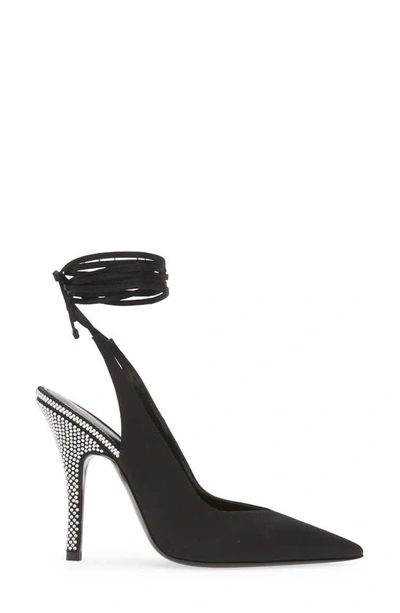 Shop Attico Ankle Tie Pointed Toe Slingback Pump In Silver/ Black