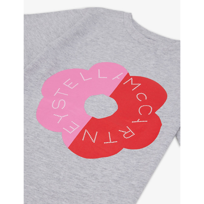 Shop Stella Mccartney Logo Floral-print Cotton T-shirt 4-16 Years In Grey