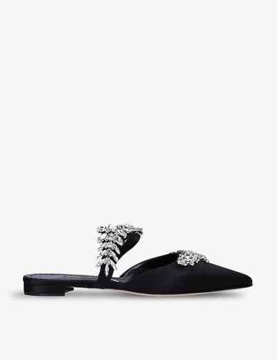 Manolo Blahnik Lurumflat Crystal-embellished Satin Mules In Black