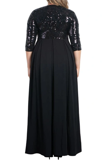 Kiyonna Paris Sequin Bodice Gown In Midnight Noir
