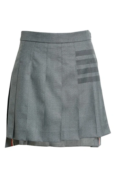 Shop Thom Browne Drop Back Pleated Wool Blend Miniskirt In Medium Grey