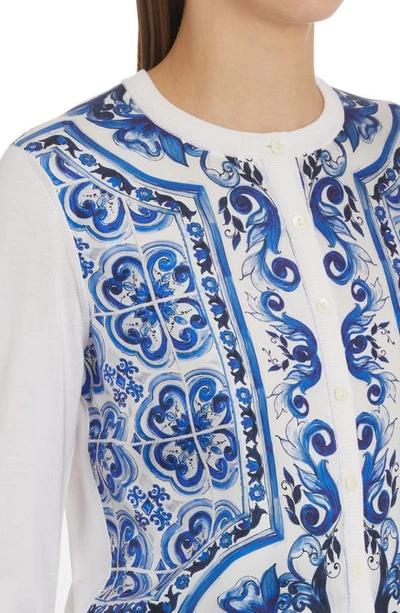 Shop Dolce & Gabbana Silk Cardigan In Hy3tn Maiolica 3