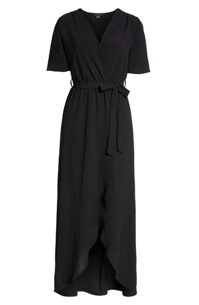 Shop Fraiche By J Flutter Sleeve Faux Wrap Maxi Dress In Black