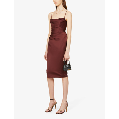 House Of Cb Anja Satin Corset Midi Dress In Raisin