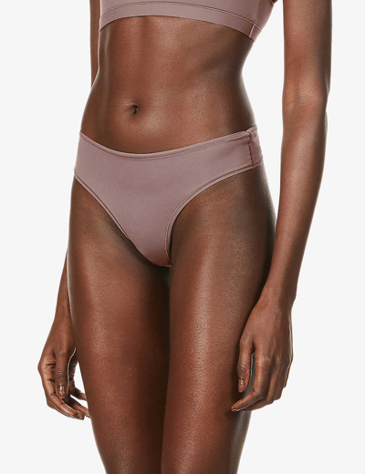 Shop Skims Women's Umber Fits Everybody Mid-rise Stretch-woven Thong