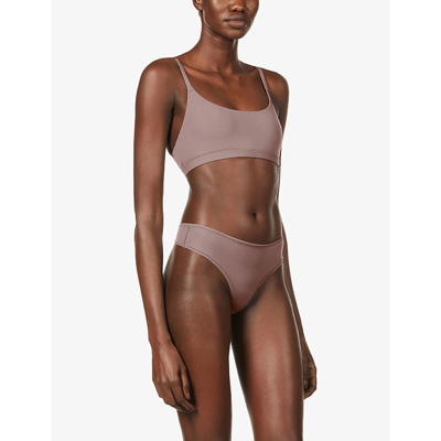 Shop Skims Women's Umber Fits Everybody Mid-rise Stretch-woven Thong