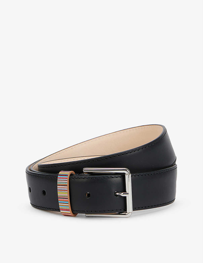Shop Paul Smith Stripe Detail Leather Belt In Black