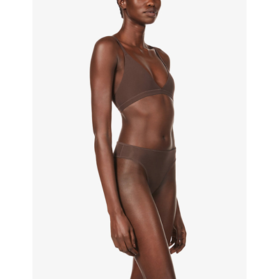 Shop Skims Women's Cocoa Fits Everybody Mid-rise Stretch-woven Thong