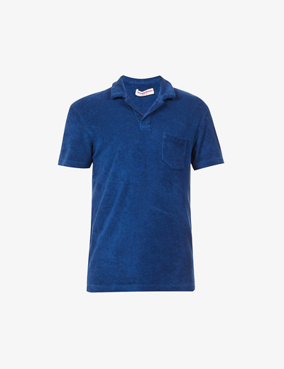 Shop Orlebar Brown Men's Blue Wash Terry Brand-tab Relaxed-fit Cotton Polo Shirt