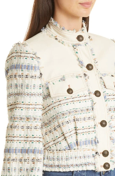 Shop Veronica Beard Darren Cotton Blend Tweed Jacket In Ecru Multi