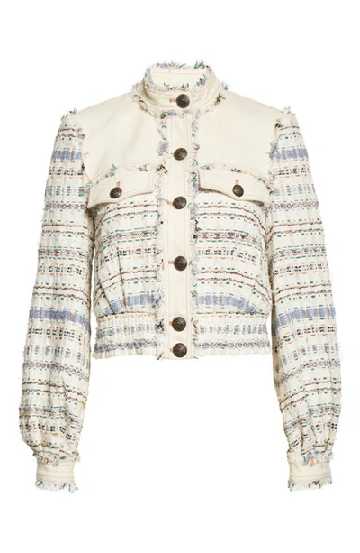 Shop Veronica Beard Darren Cotton Blend Tweed Jacket In Ecru Multi