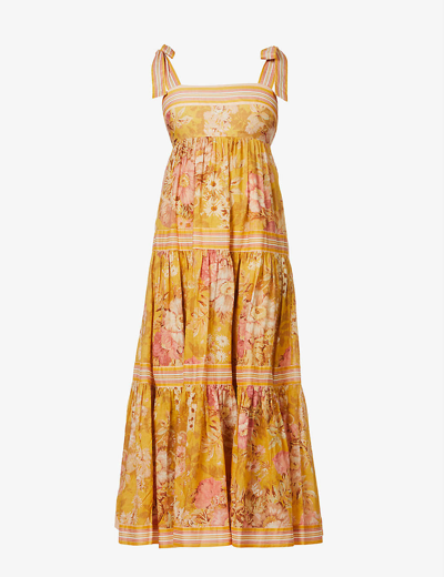 Shop Zimmermann Pattie Floral-print Cotton Midi Dress In Mustard Floral
