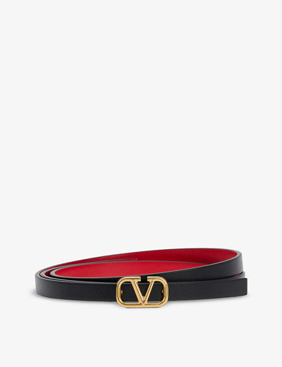Shop Valentino Vlogo Reversible Leather Belt In Nero Rouge Pur