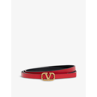 Shop Valentino Vlogo Reversible Leather Belt In Nero Rouge Pur