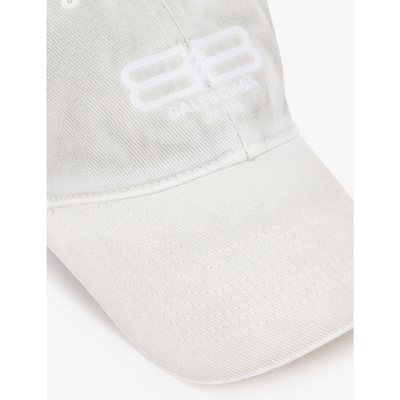 Shop Balenciaga Paris Logo-embroidered Cotton Baseball Cap In Dirty White