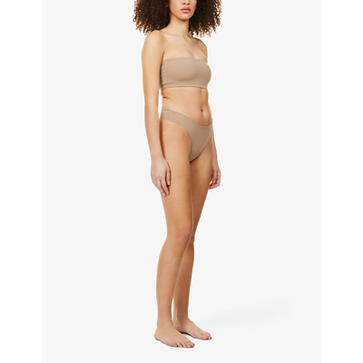 Shop Skims Women's Sien Fits Everybody Mid-rise Stretch-woven Thong In Sienna (brown)