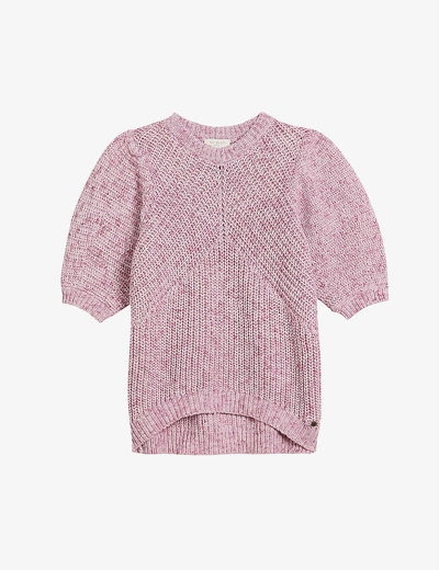 Shop Ted Baker Womens Pink Round-neck Short-sleeve Knitted Cotton Top In Dusky-pink