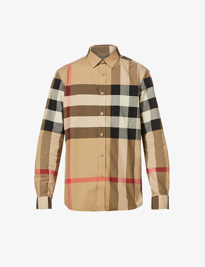 Shop Burberry Somerton Check-print Relaxed-fit Stretch-cotton Shirt In Archive Beige Ip Chk