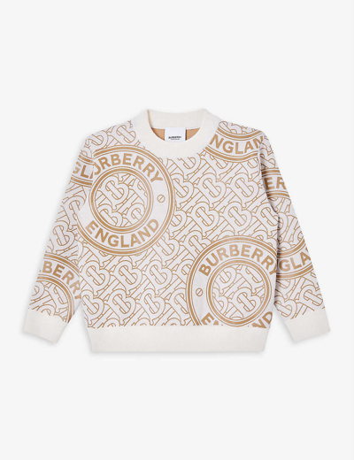 Shop Burberry Jaimie Monogram-print Wool-blend Sweatshirt 6-14 Years In Ivory