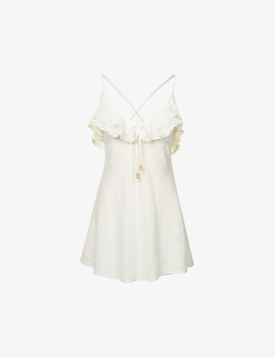 Shop Free People Love Forever Ruffle-trim Cotton Mini Dress In Ivory