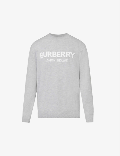 Shop Burberry Fennell Logo-print Stretch-wool-blend Jumper In Grey Melange