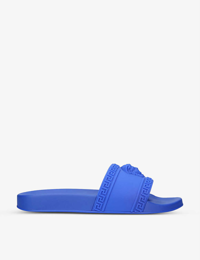 Shop Versace Mens Navy Medusa Logo-embossed Rubber Sliders