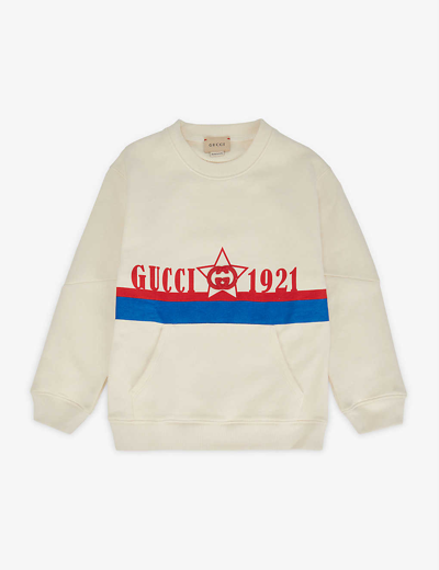 Gucci Kids' 1921 Logo Cotton Sweatshirt 4-12 Years In White